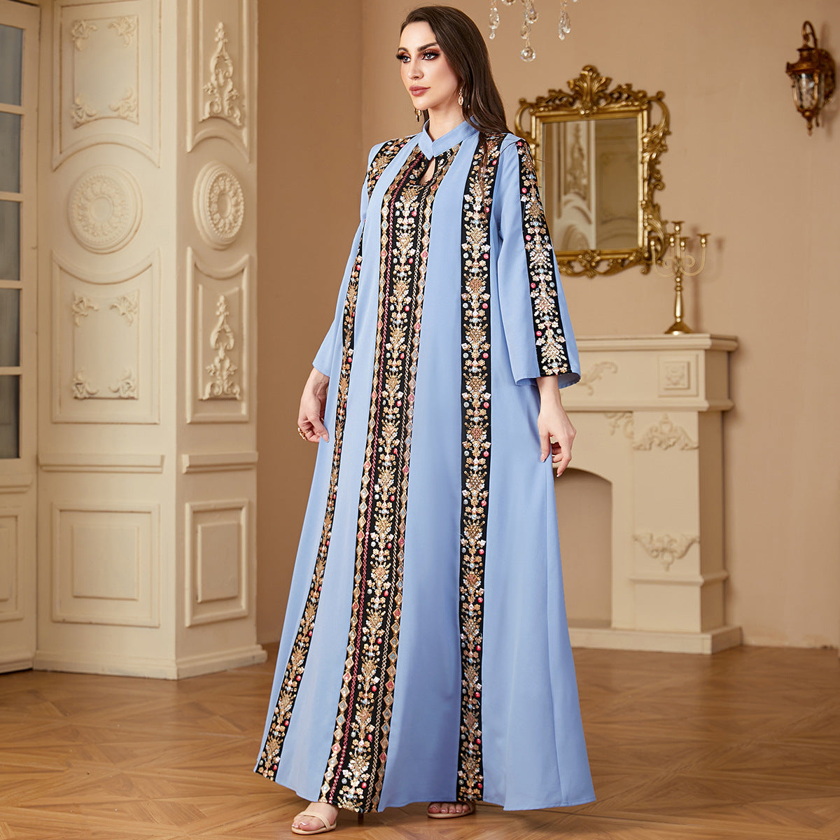 Damen Elegante Maxikleid mit opulenter floralem Stickerei Sovae