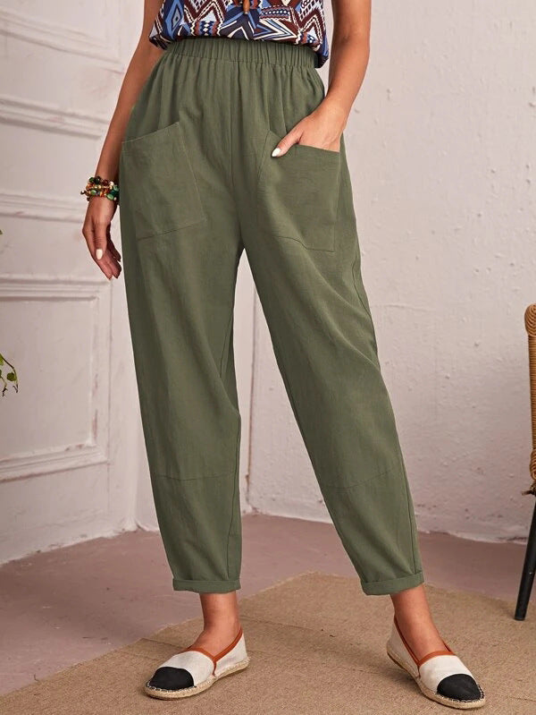 Damen Bequeme Sommerhose mit elastischem Bund und praktischen Taschen Sovae