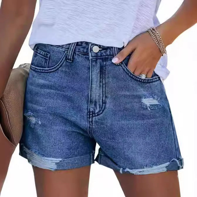 Damen High-Waist Denim-Shorts Sovae