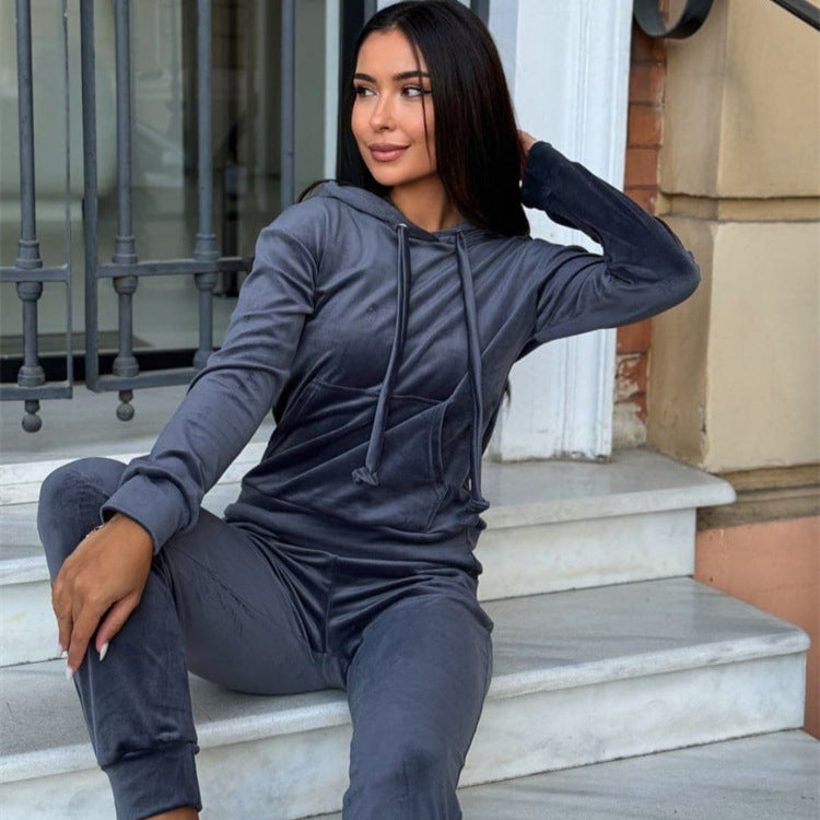 Damen Luxuriöses Fleece-Loungewear-Set mit Kapuze Sovae