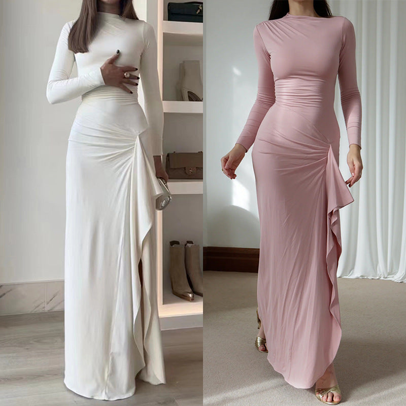 Damen Elegantes Maxikleid mit asymmetrischem Saum und Raffung Sovae