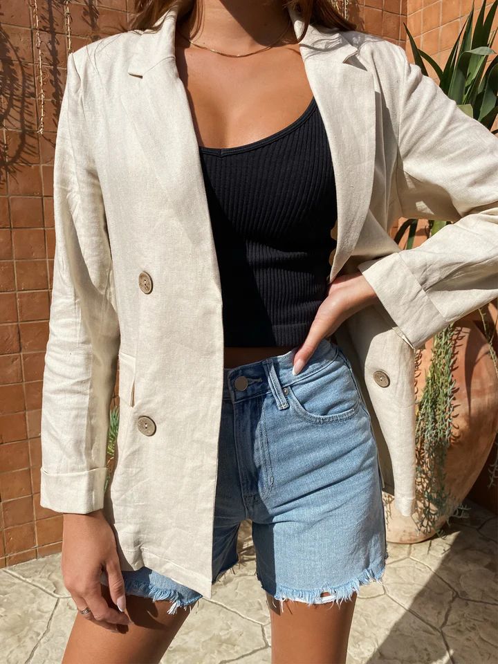 Damen luftige Leinenjacke im Klassiker-Stil Sovae