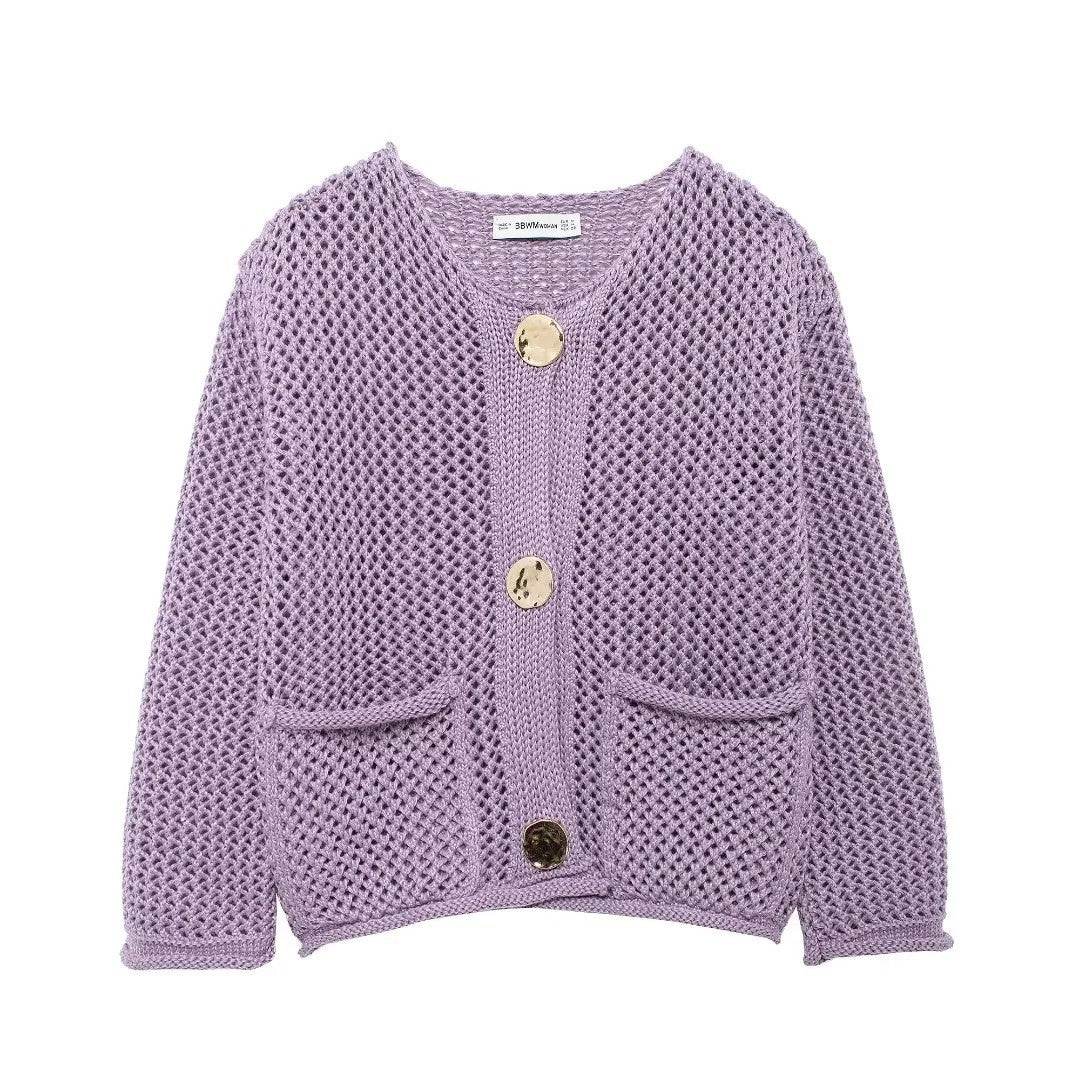 Damen Strickjacke mit dekorativen Knöpfen und praktischen Taschen Sovae
