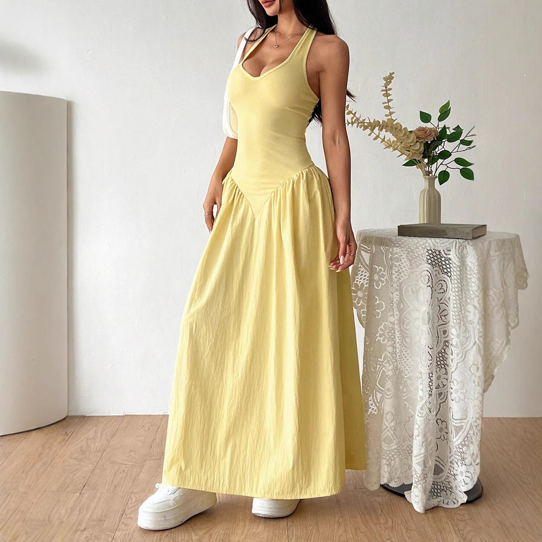 Damen Maxikleid mit tiefem Ausschnitt und fließendem Rock Sovae
