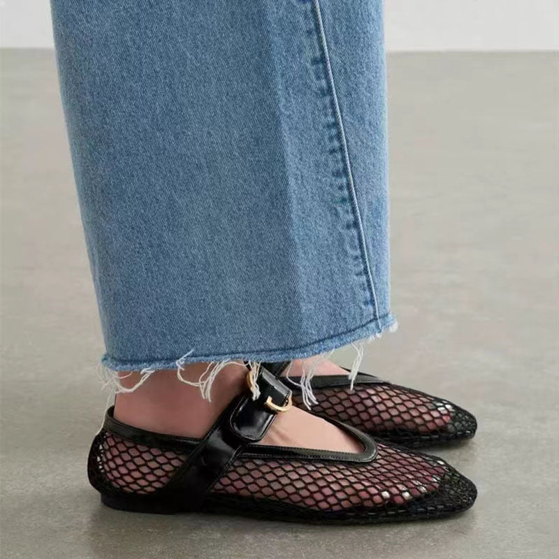 Damen Ballerinas aus Netzmaterial mit dekorativem Riemen Sovae
