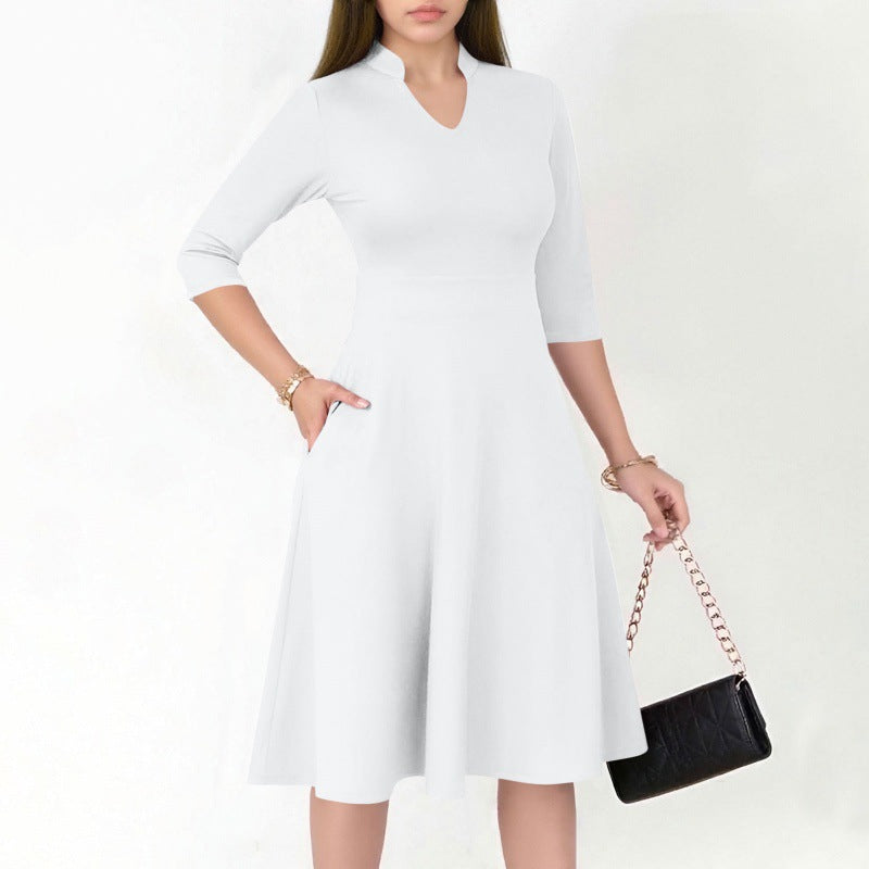 Damen A-Linien Kleid mit 3/4 Ärmeln und seitlichen Taschen Sovae