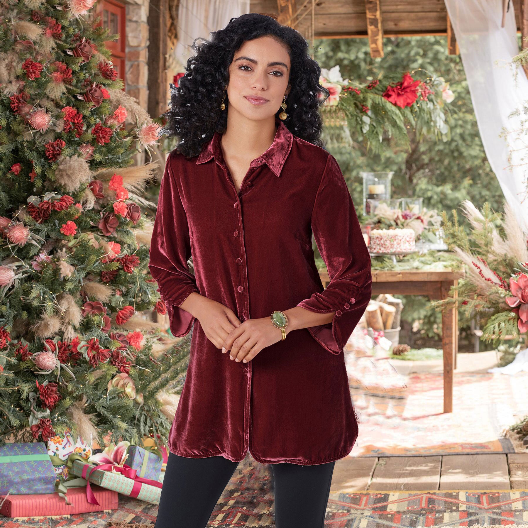 Damen Velourshemd mit modischem Kragen Sovae