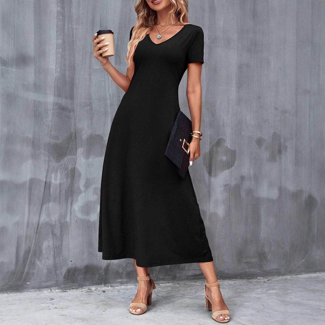 Damen Basi Maxikleid mit V-Ausschnitt und praktischen Taschen Sovae