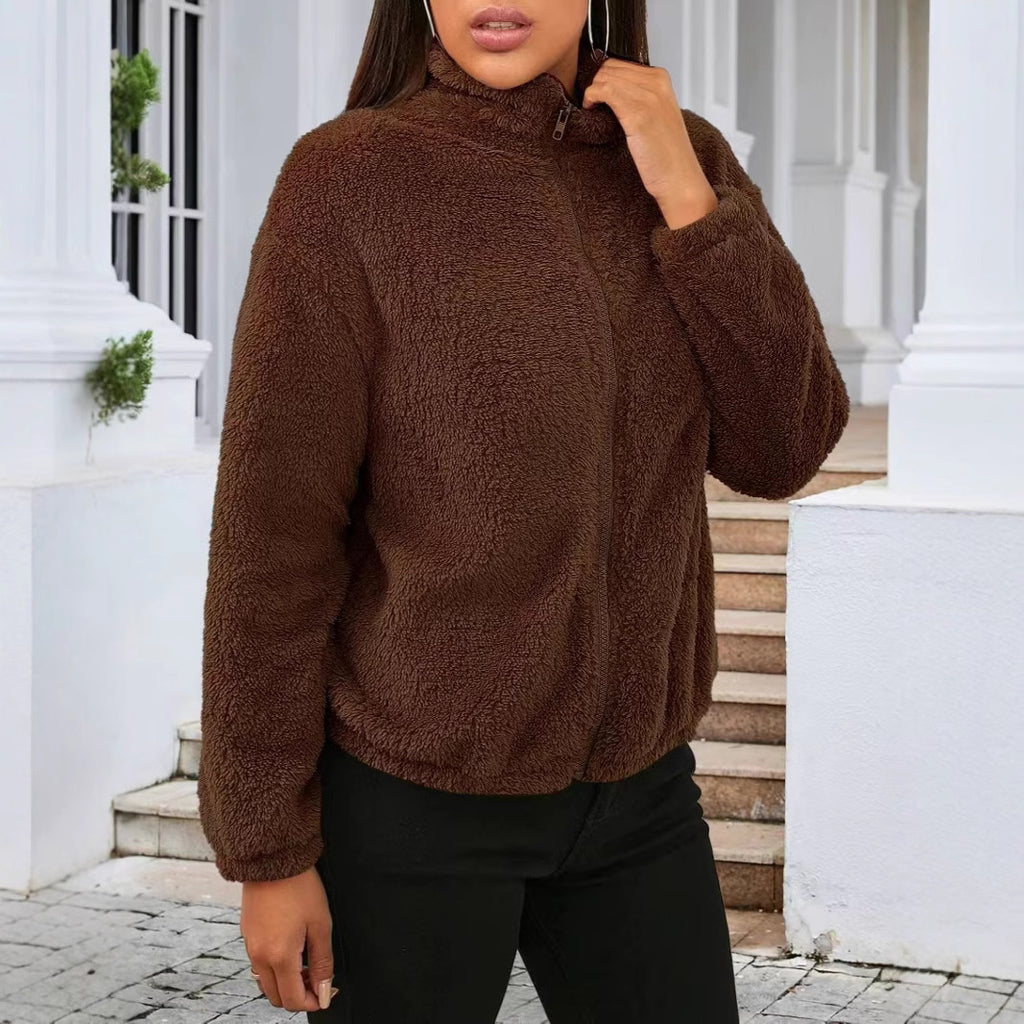 Damen Kuschelige Fleecejacke mit hohem Kragen und seitlichen Taschen Sovae