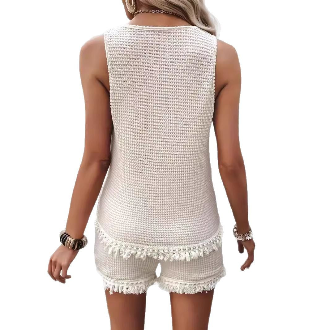 Damen Luftiges Strickset mit Fransendetails Sovae