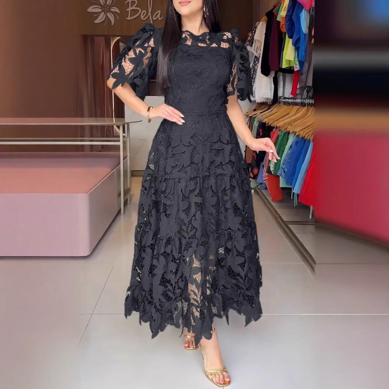 Damen Maxikleid aus eleganter Spitze Sovae