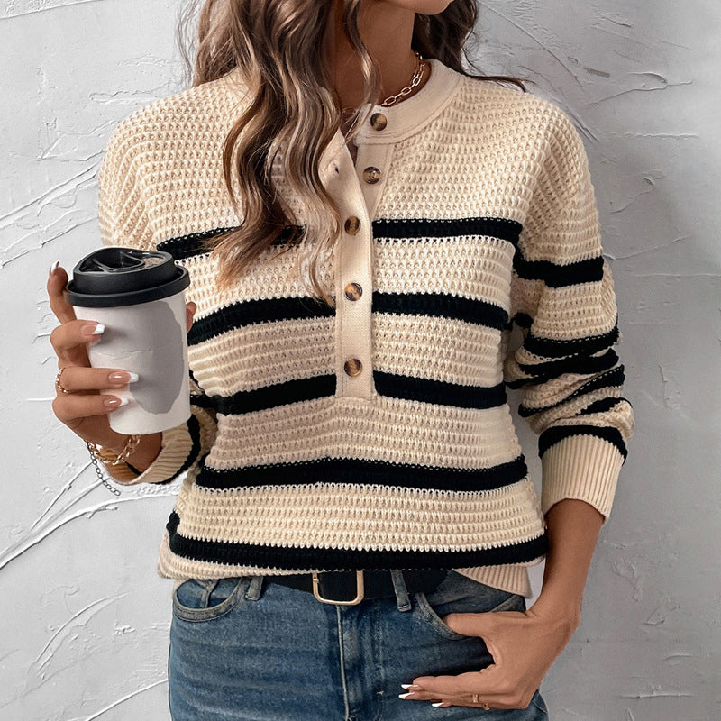 Damen Strickpullover mit Knopfleiste Sovae