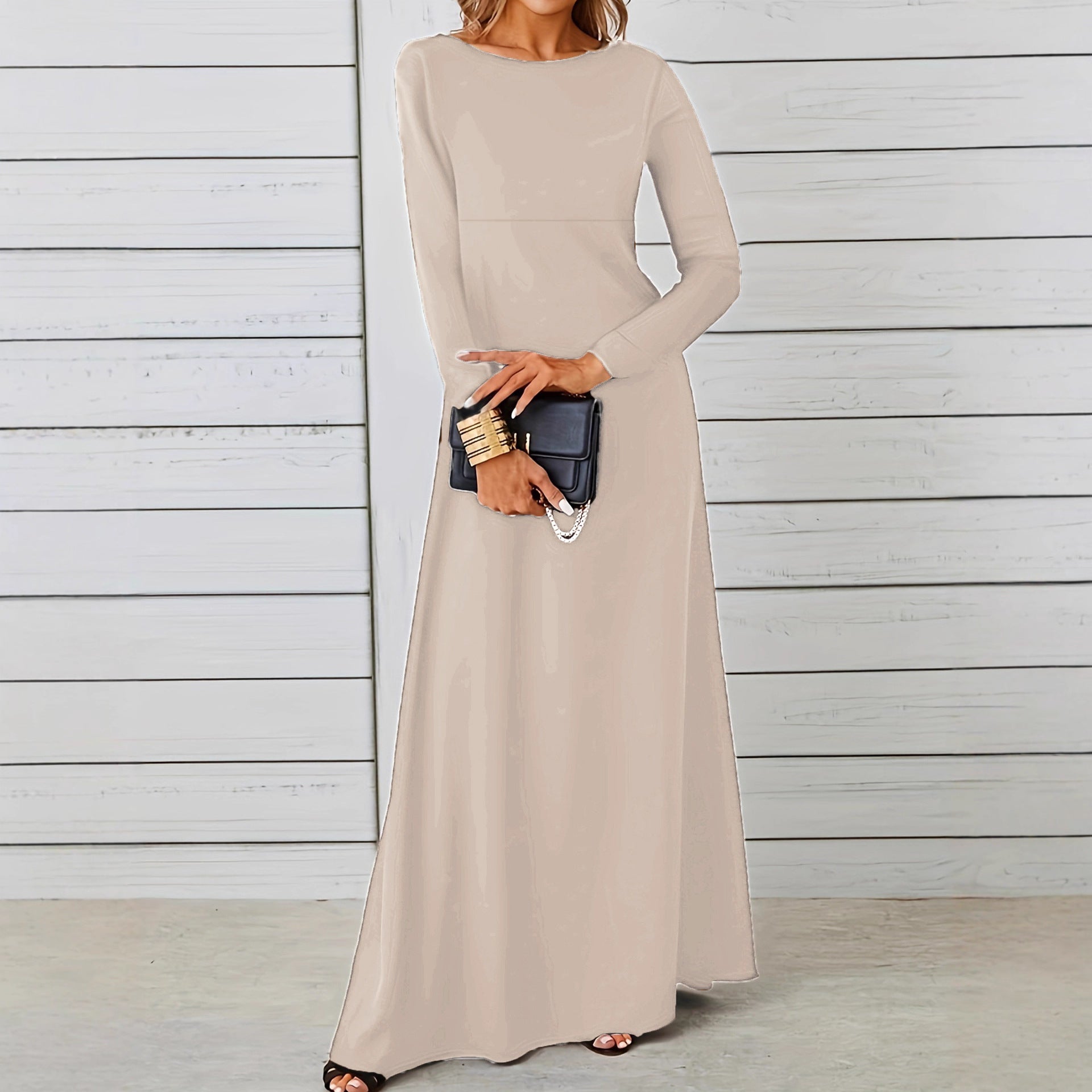 Damen elegantes Maxikleid mit langen Ärmeln und fließendem Schnitt Sovae