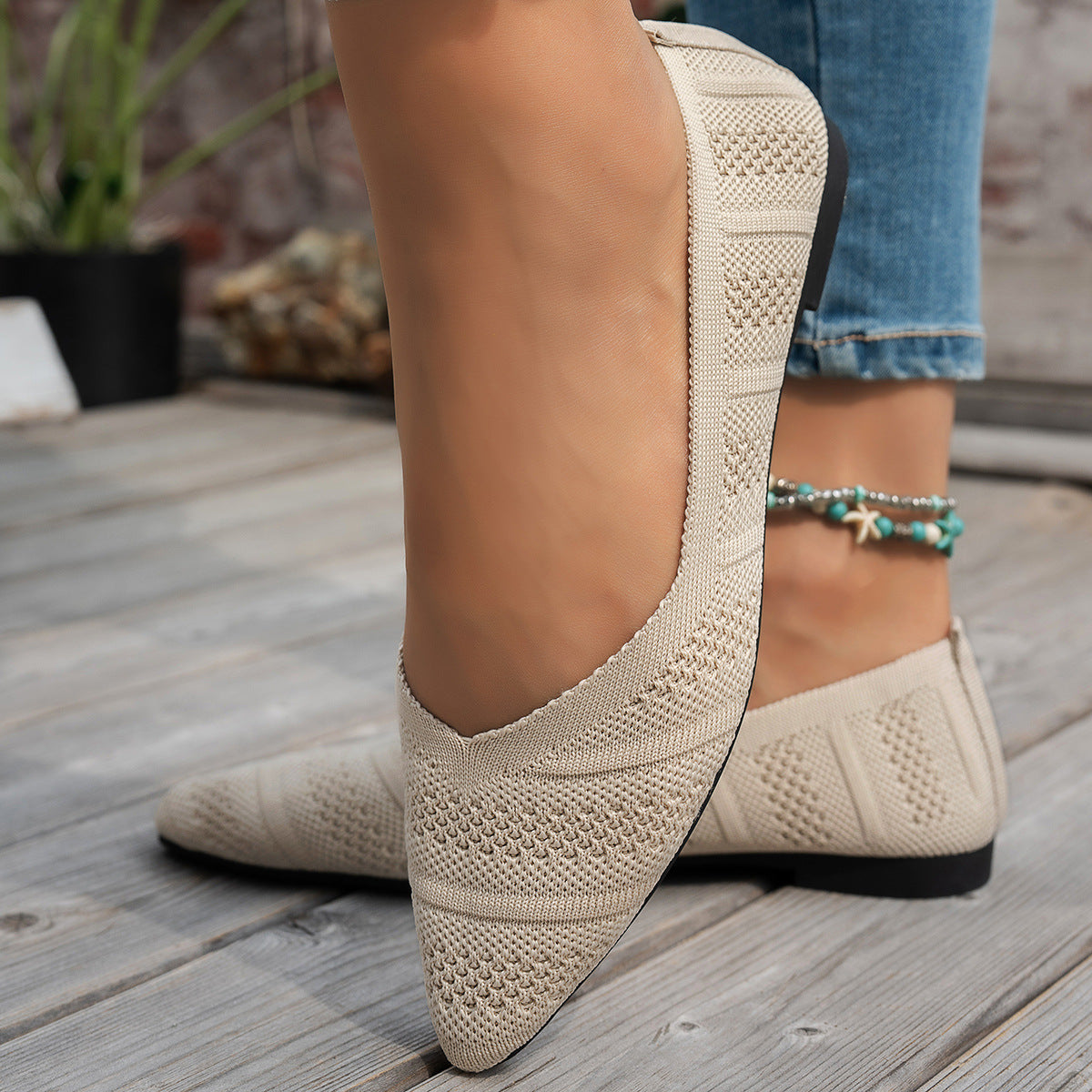 Damen elegante Ballerinas mit innovativem Strickdesign Sovae