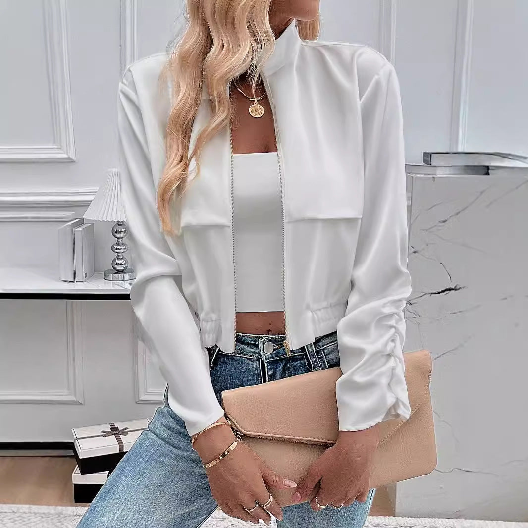 Damen lässige Cropped-Jacke mit modernem Stehkragen Sovae