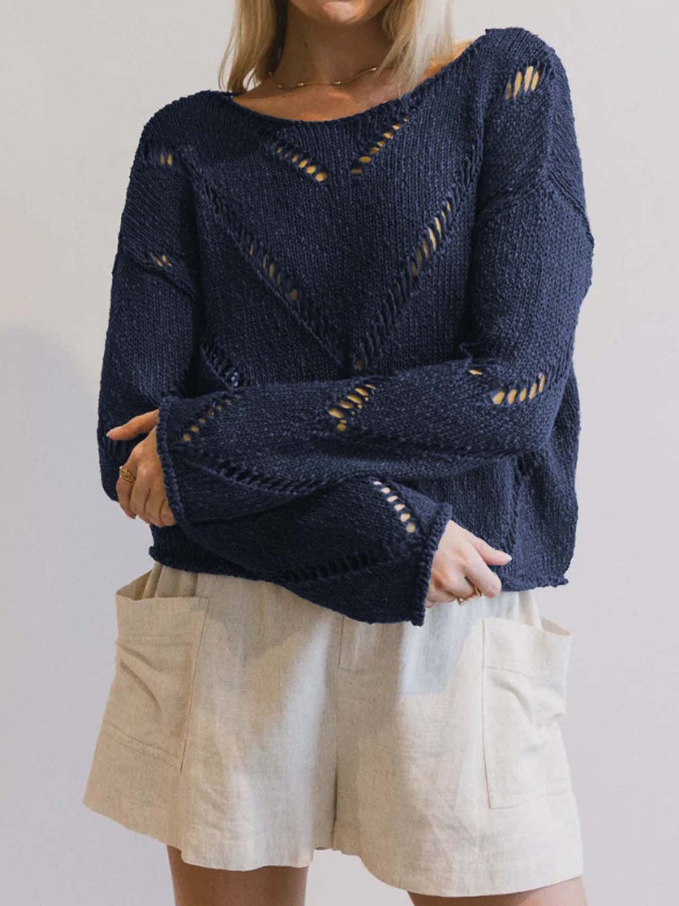 Damen lässiger Strickpullover mit luftiger Maschenstruktur Sovae