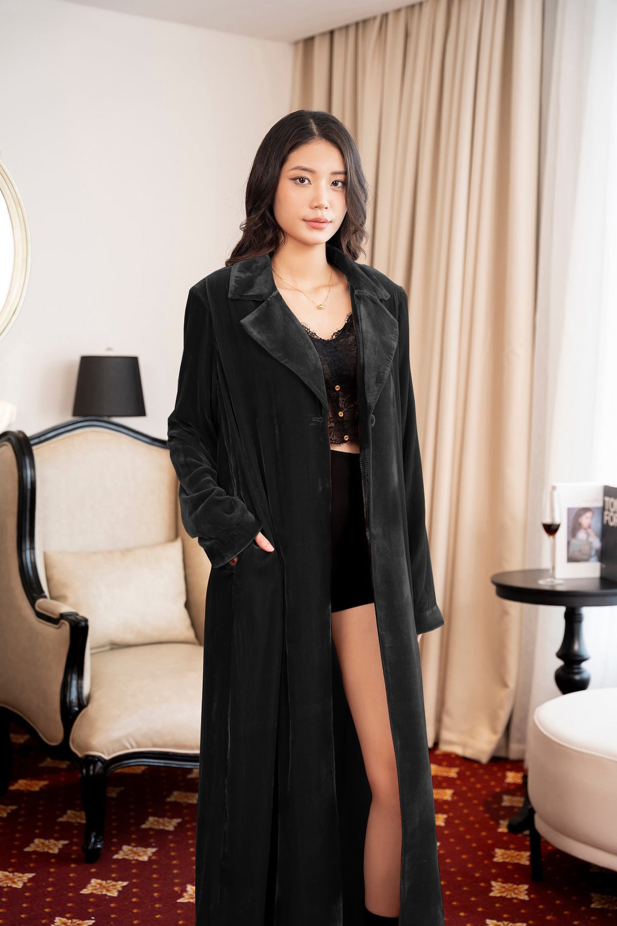 Damen elegantes Samtanzug-Set mit weitem Beinschnitt Sovae