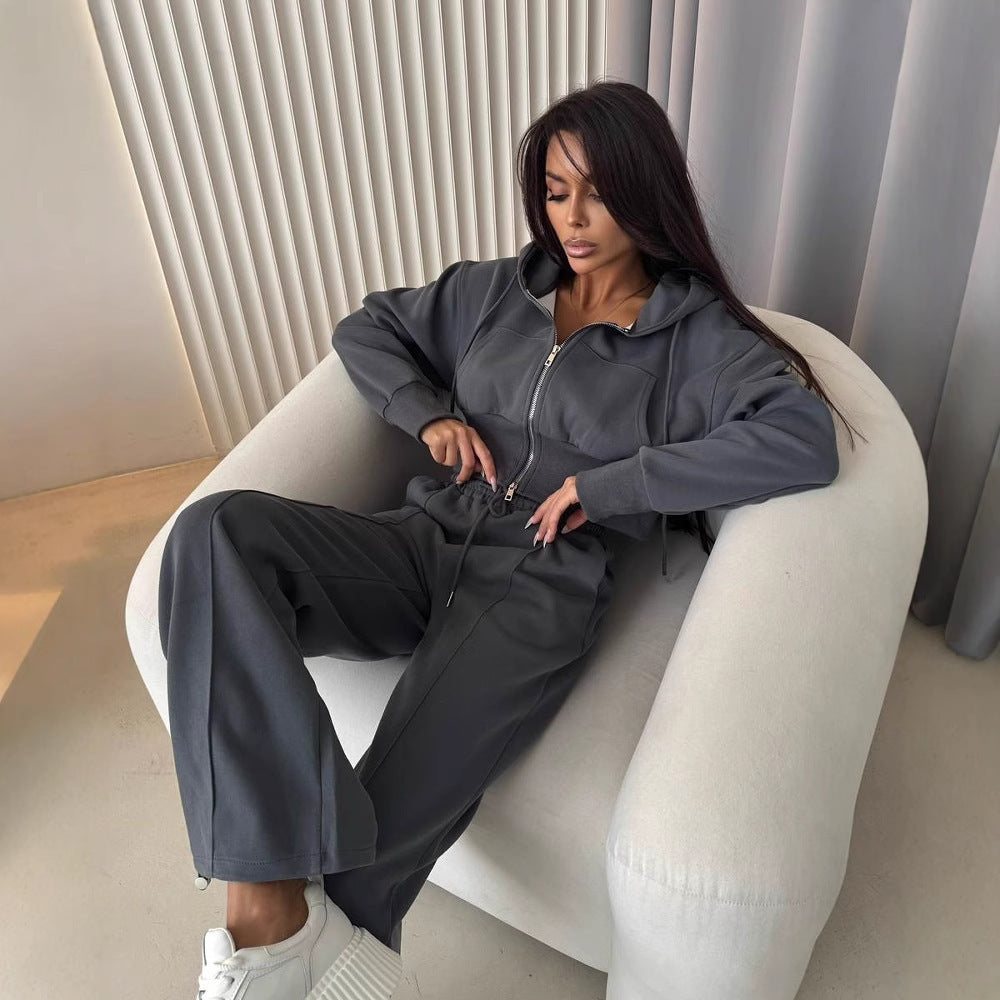 Damen Sportliches Crop-Set mit Reißverschluss und weitem Schnitt Sovae