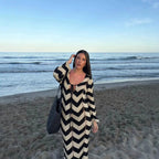 Damen Strickkleid mit Zickzackmuster und weit geschnittenen Ärmeln Sovae