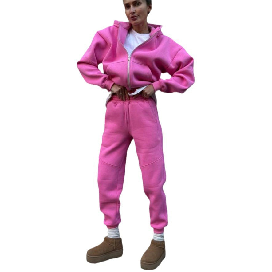 Damen bequemer Fleece-Trainingsanzug mit hohem Kragen Sovae