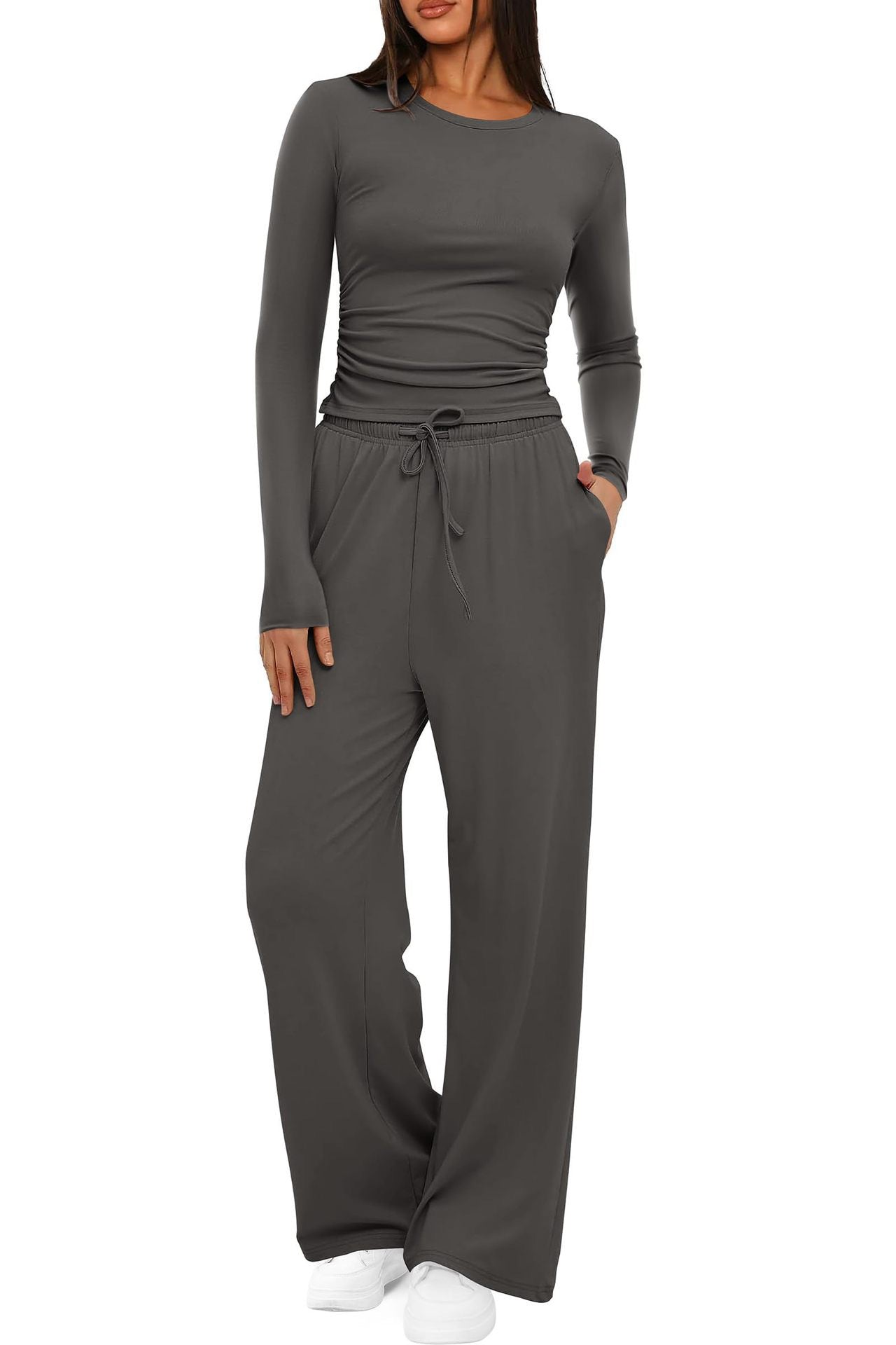 Damen Sportliches Langarmshirt und Bequeme Weite Hose Sovae
