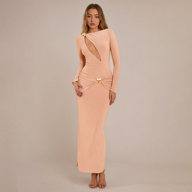 Damen Elegantes Maxikleid mit raffinierten Cut-Outs und schimmerndem Design Sovae