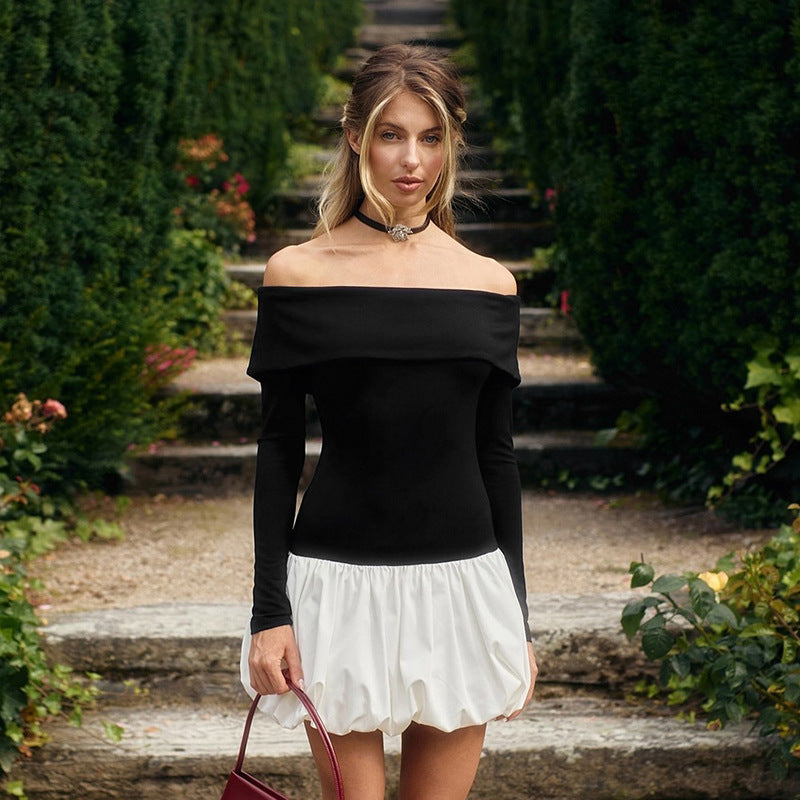 Damen Off-Shoulder Kleid mit voluminösem Saum Sovae