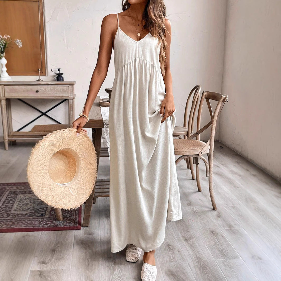 Damen Maxikleid mit verstellbaren Spaghetti-Trägern und fließendem Design Sovae
