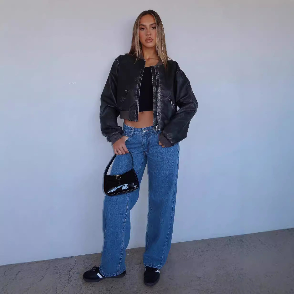 Damen Weitgeschnittene Denim-Hose mit hoher Taille und lässigem Look Sovae