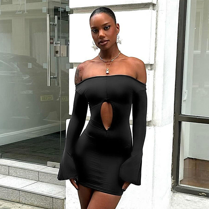Damen Extravagantes Minikleid mit weitem Arm und Ausschnitt Sovae