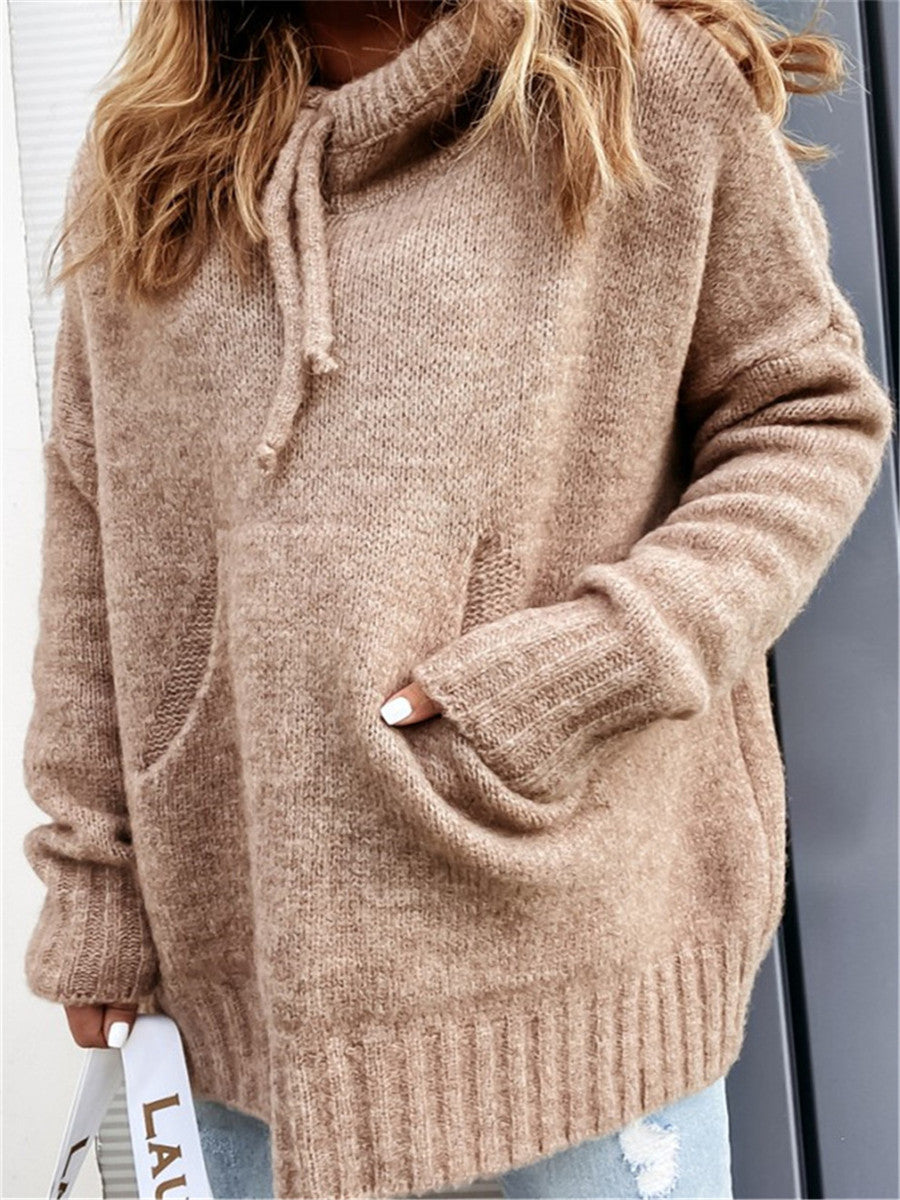 Damen lässiger Pullover mit Kapuze und strukturiertem Gewebe Sovae