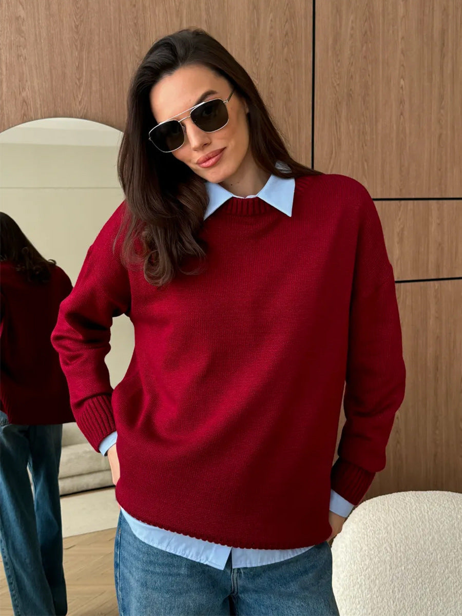 Damen Großer Strickpullover mit überschnittenen Schultern und Rippenbündchen Sovae