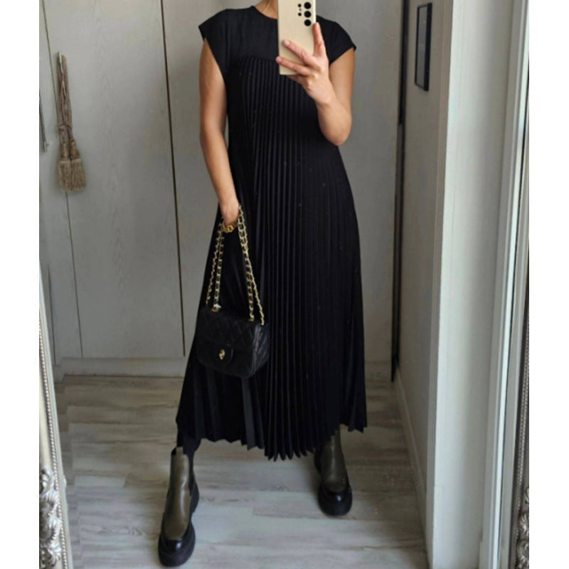 Damen Plissee Maxikleid mit praktischem Taschen und elegantem Schnitt Sovae