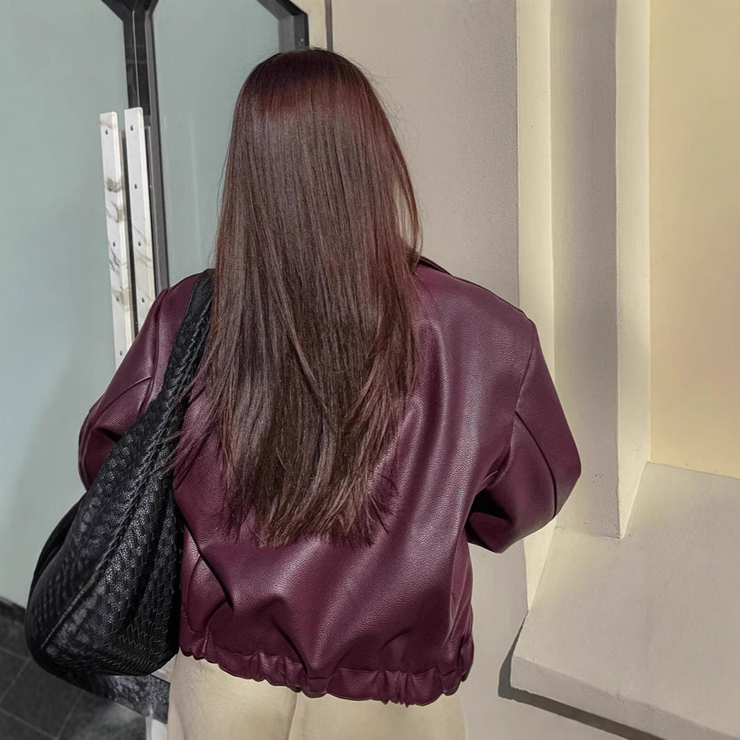 Damen modische Kunstlederjacke mit oversized Schnitt Sovae