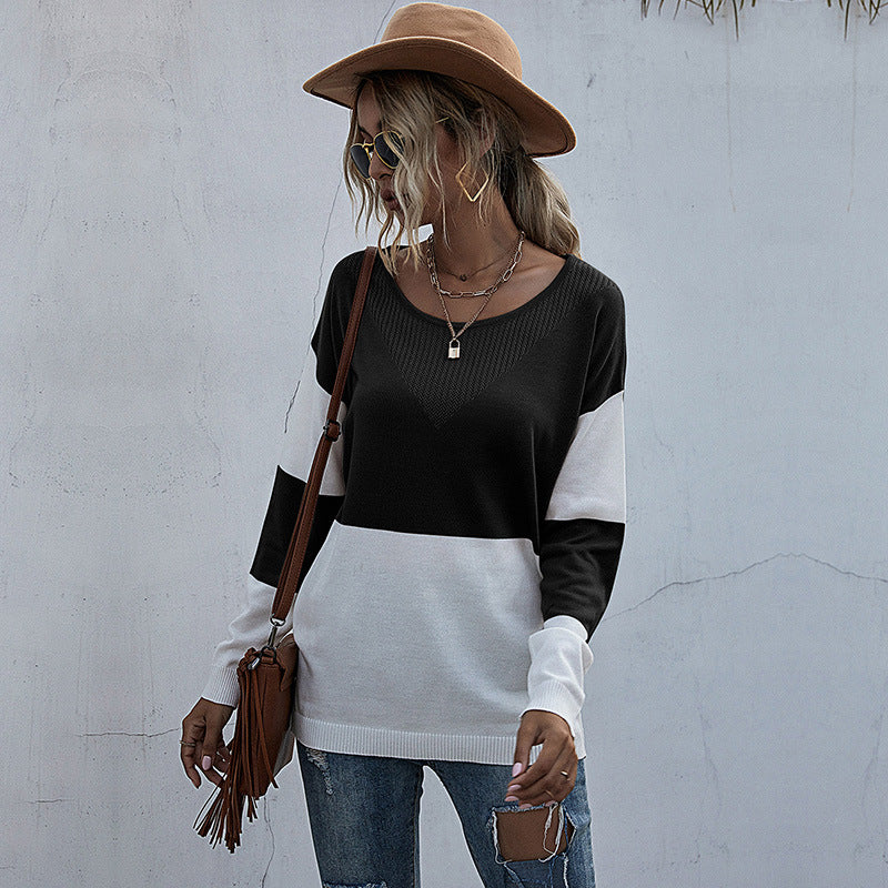 Damen lässiger V-Pullover mit modischem Netzdesign Sovae