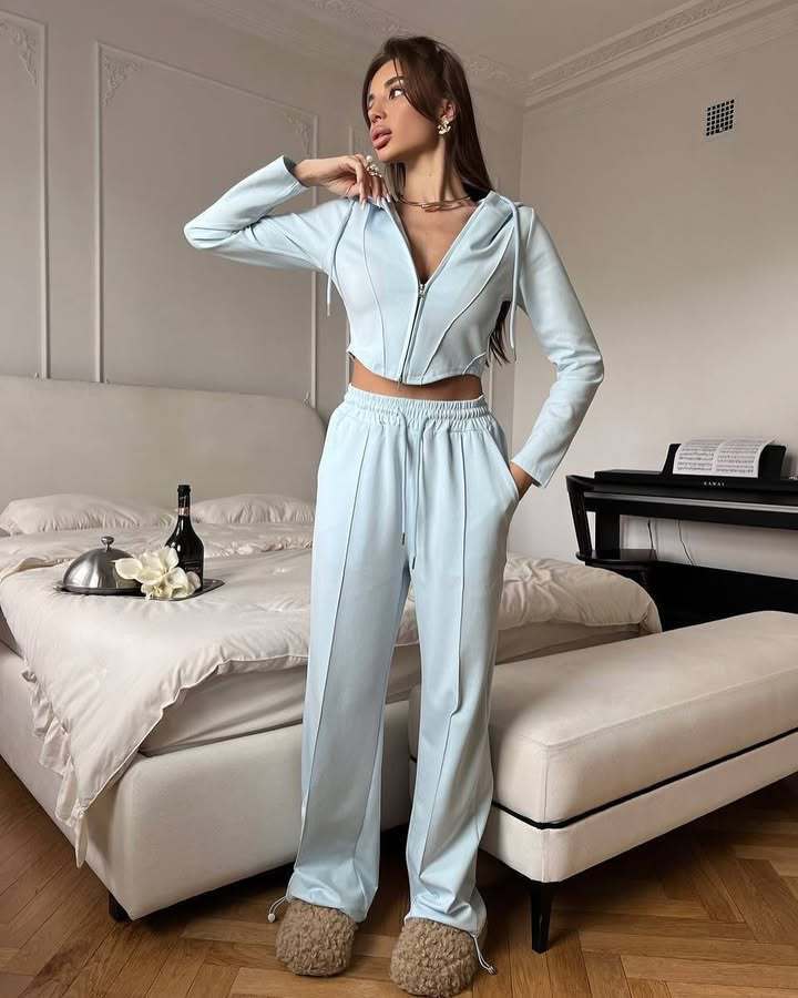 Damen stylisches Kapuzenset mit elegantem Reißverschluss Sovae