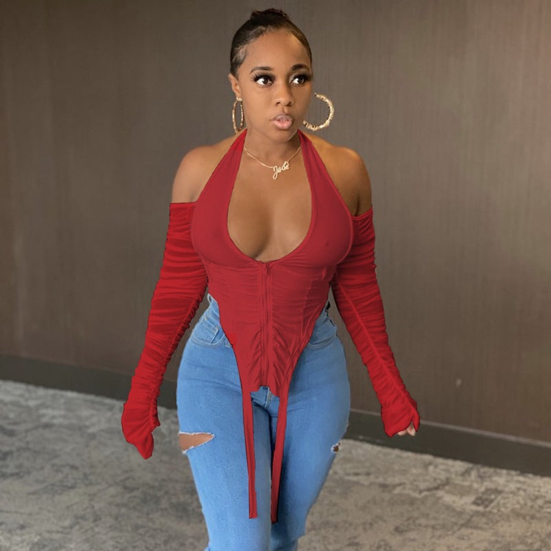 Damen Zip-Top mit langen Ärmel und raffiniertem Schnitt Sovae