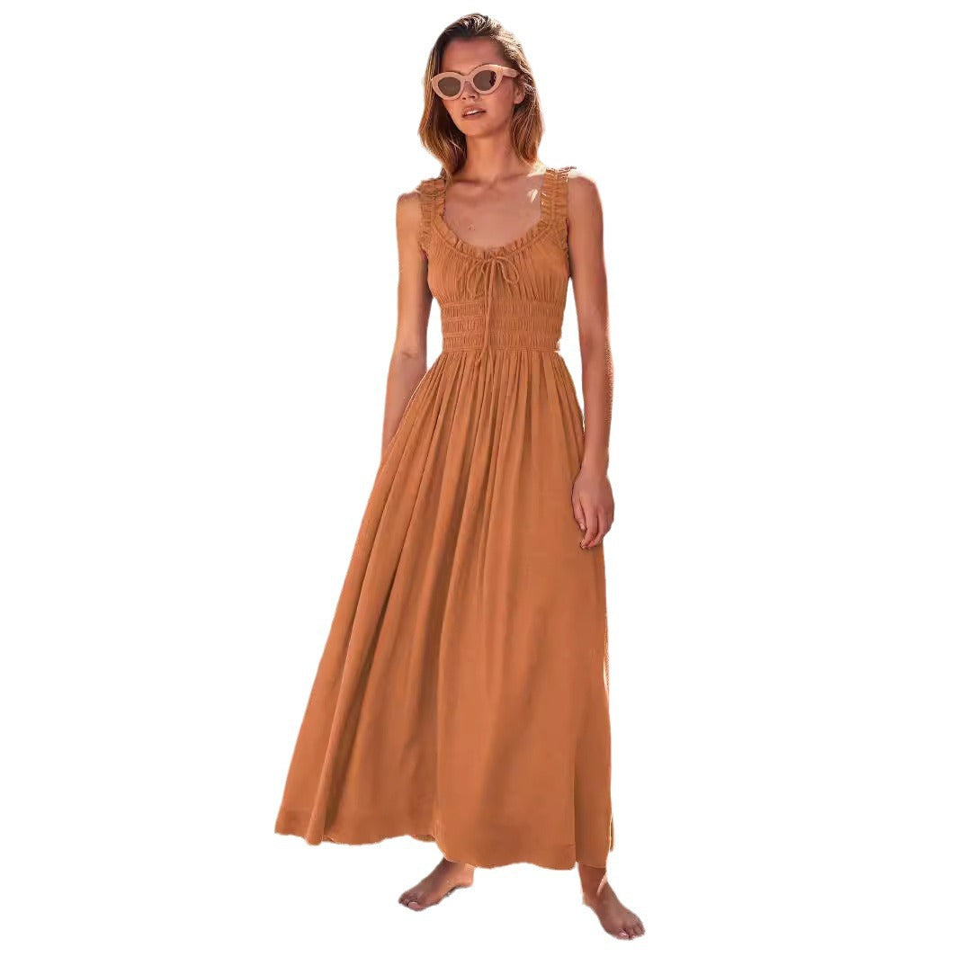 Damen Maxikleid mit Rüschendetails und taillierter Passform Sovae