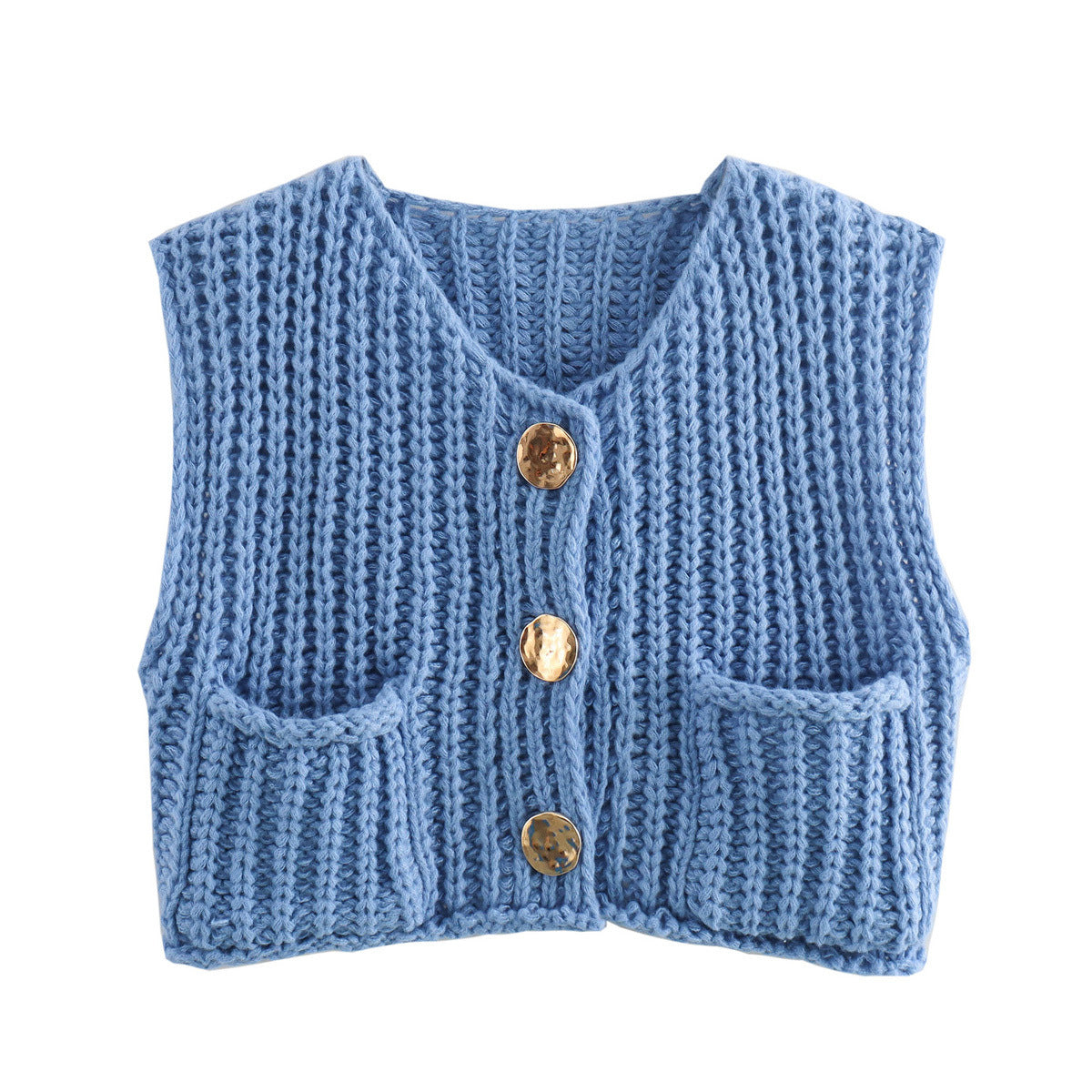 Damen Strickweste mit Taschen und Knopfdetail Sovae