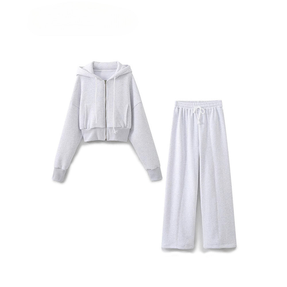 Damen modisches cropped Kapuzenjacken- und Jogginghose-Set Sovae
