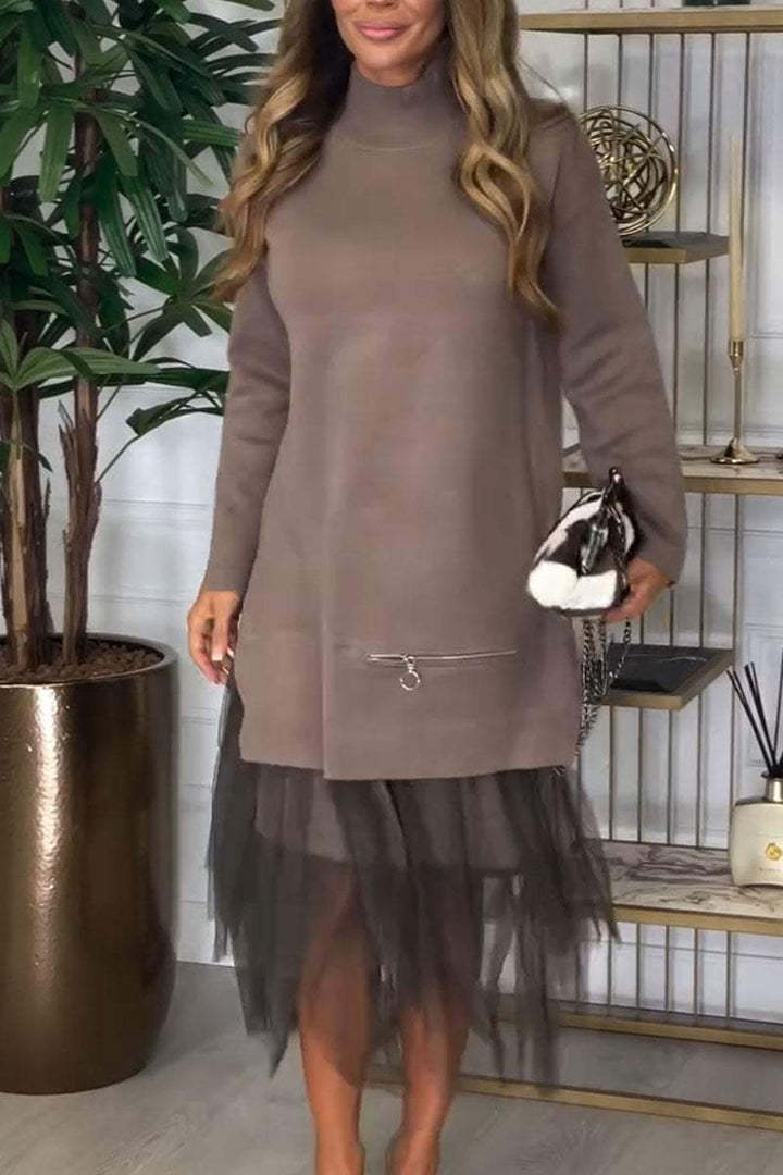 Damen eleganter Pullover mit Tüll-Applikation Sovae