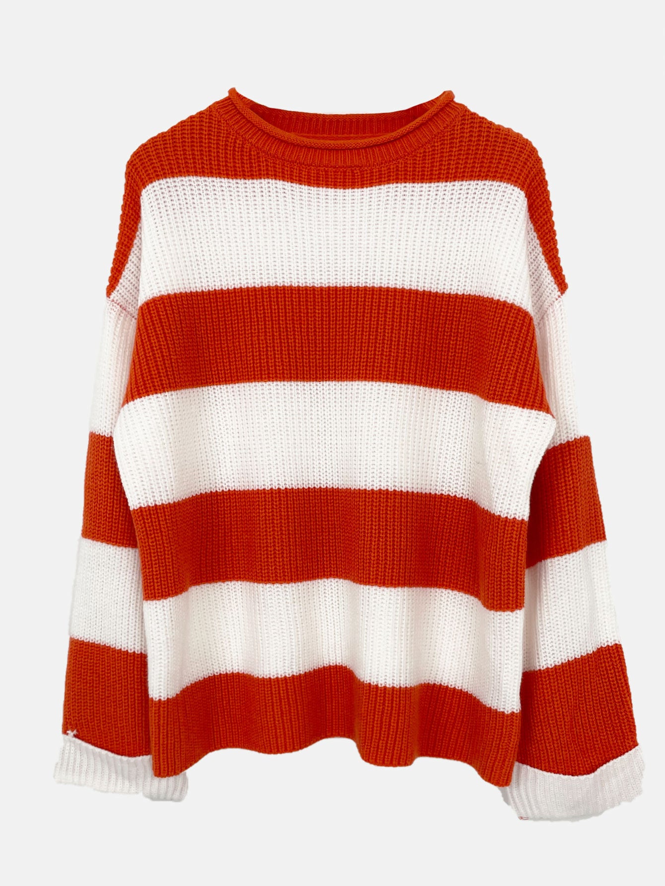 Damen lässiger Strickpullover mit breiten Streifen und lockerer Passform Sovae