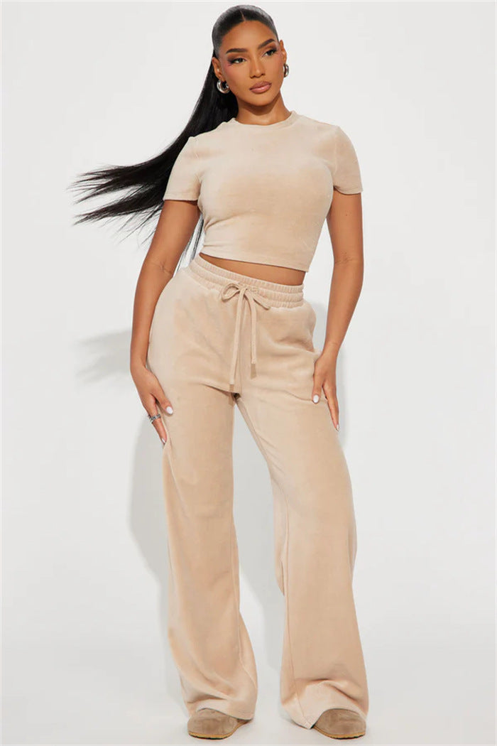 Damen Kuscheliges Fleece-Loungewear-Set mit cropped Oberteil und weiter Hose Sovae