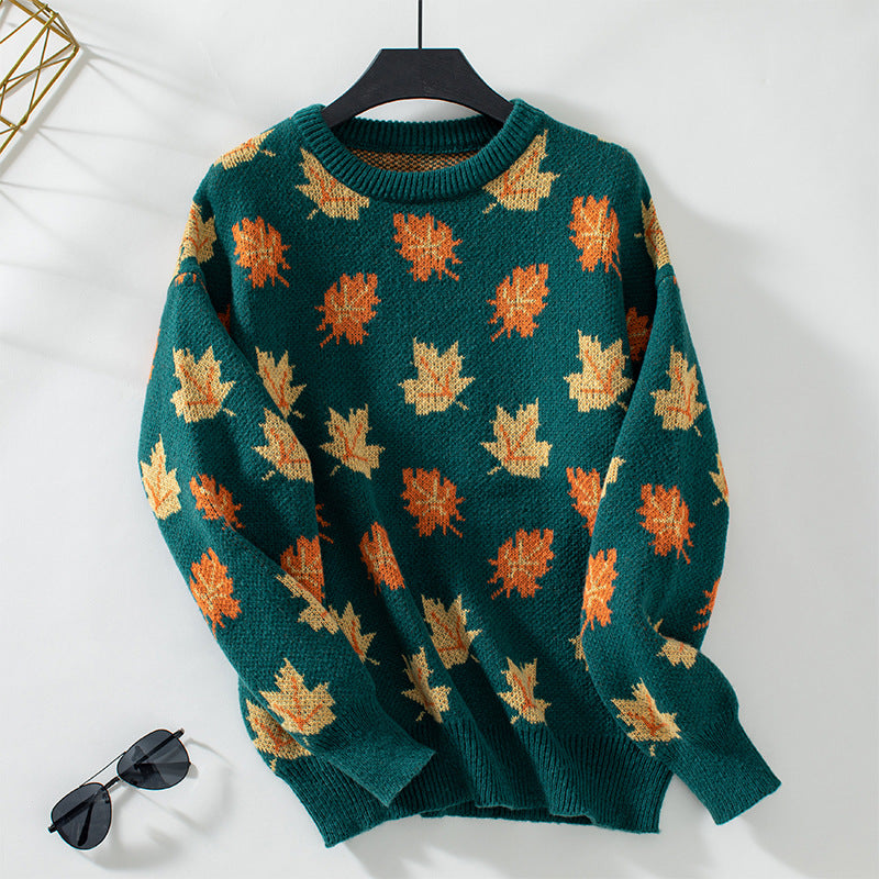 Damen Strickpullover mit strukturiertem Blättermotiv und Rundhalsausschnitt Sovae