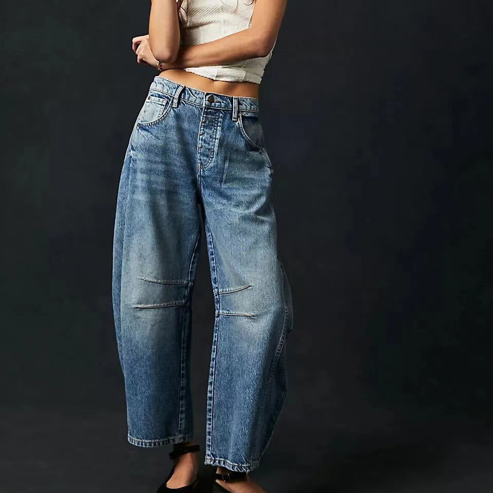 Damen Weit geschnittene Denim-Hose mit kreativen Nähdetails Sovae