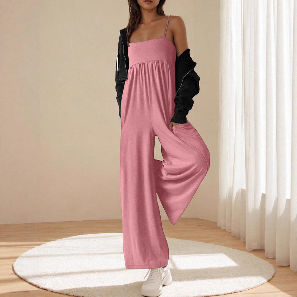 Damen eleganter Jumpsuit mit weit geschnittenem Bein und verstellbaren Trägern Sovae