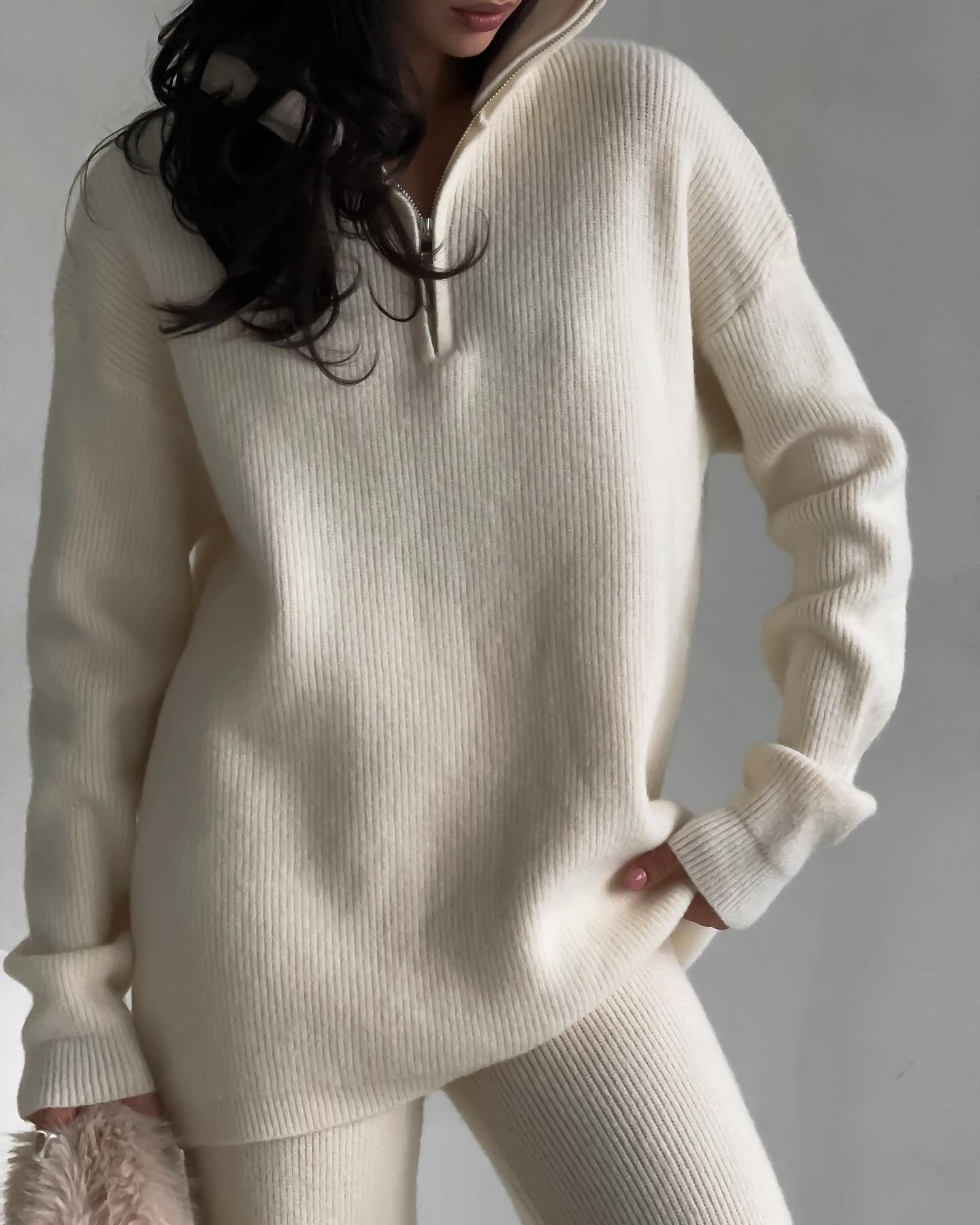 Damen Elegante und gemütliche Strickpullover mit halbem Reißverschluss Sovae