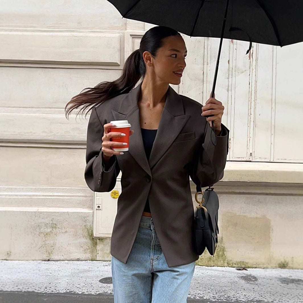 Damen elegante Blazerjacke im minimalistischen Design mit praktischen Taschen Sovae
