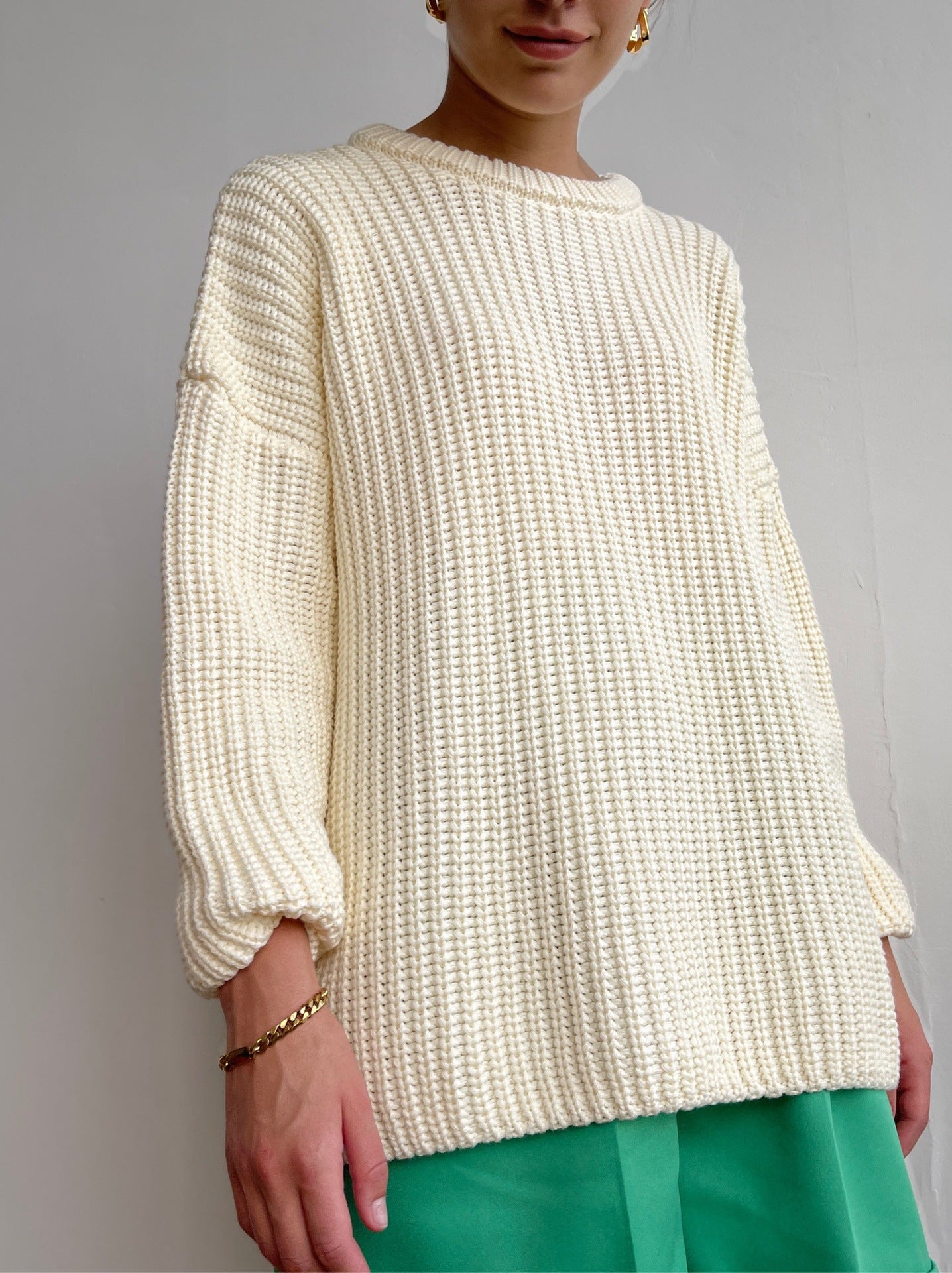 Damen lässiger Strickpullover mit strukturierter Mascheninterpretation und weitem Schnitt Sovae
