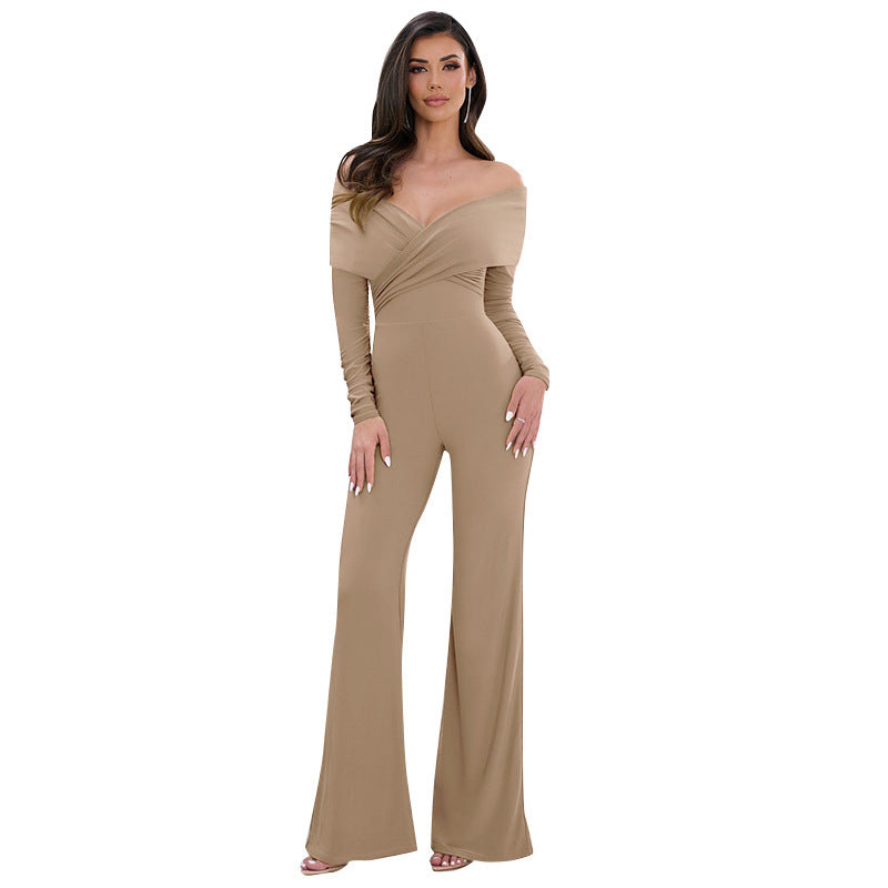 Damen eleganter Off-Shoulder Jumpsuit mit weitem Bein Sovae
